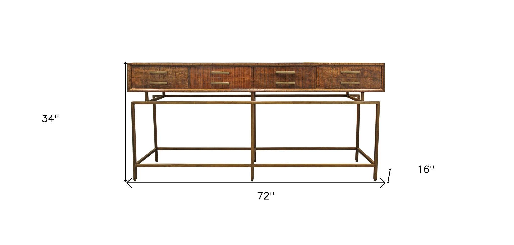 72" Brown and Brass Solid Wood Distressed Frame Console Table With Storage By Homeroots - Image 8