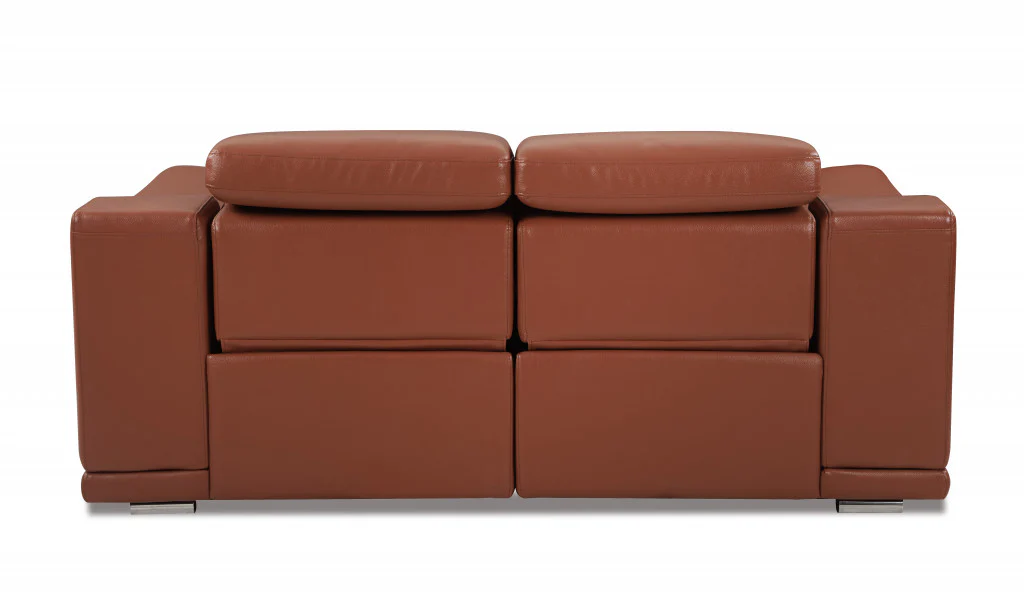 72" Camel And Silver Italian Leather Power Reclining Love Seat By Homeroots - Image 4