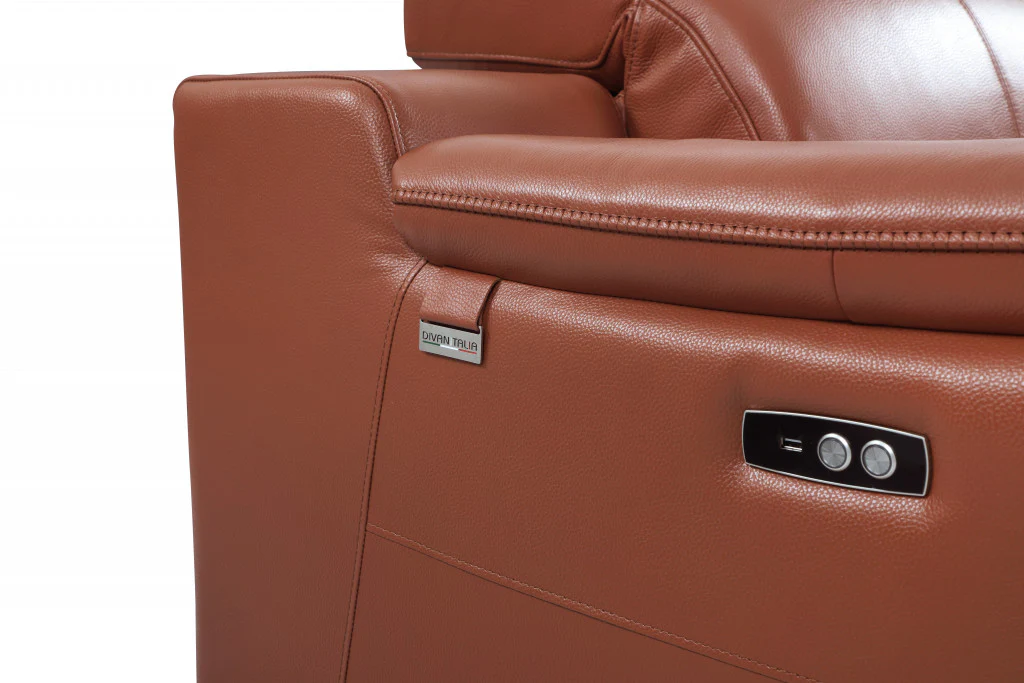 72" Camel And Silver Italian Leather Power Reclining Love Seat By Homeroots - Image 6