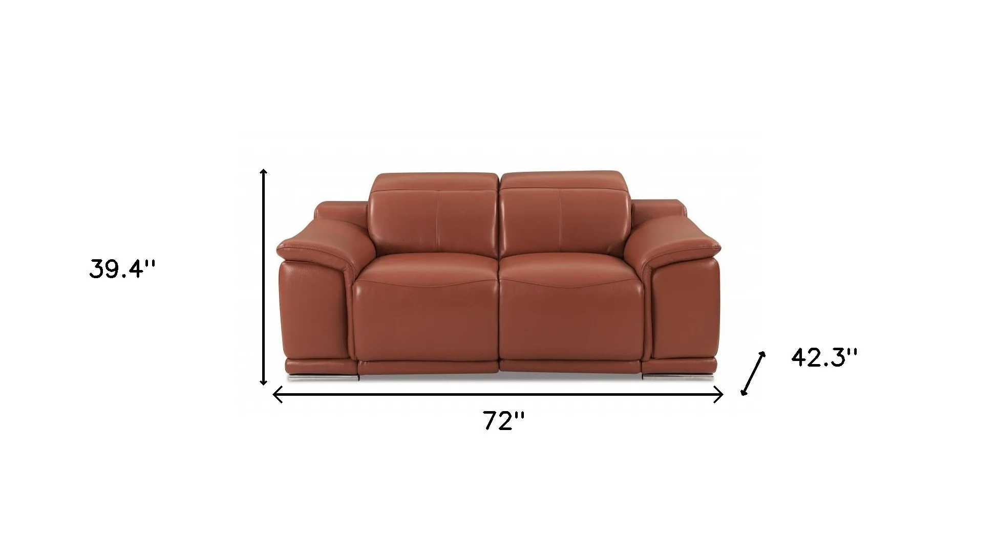 72" Camel And Silver Italian Leather Power Reclining Love Seat By Homeroots - Image 7