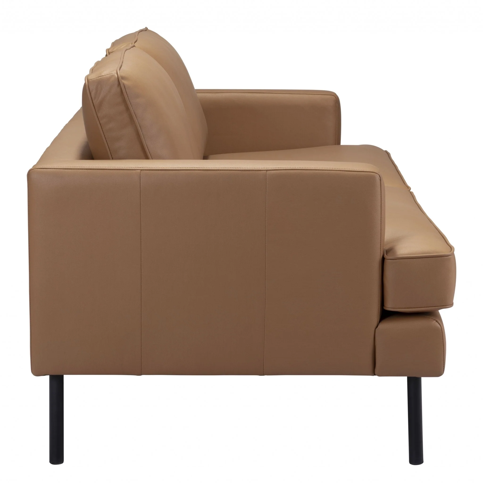 72" Camel Brown Faux Leather And Black Metal Sofa By Homeroots - Image 3