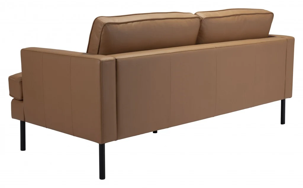 72" Camel Brown Faux Leather And Black Metal Sofa By Homeroots - Image 6
