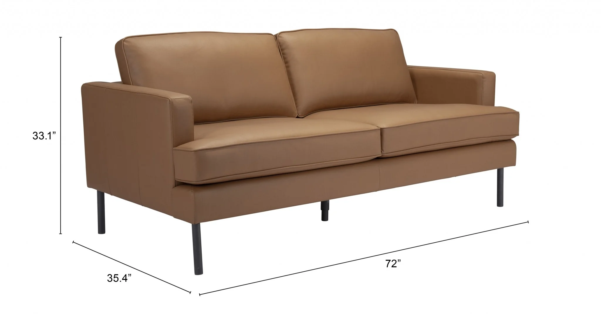 72" Camel Brown Faux Leather And Black Metal Sofa By Homeroots - Image 7