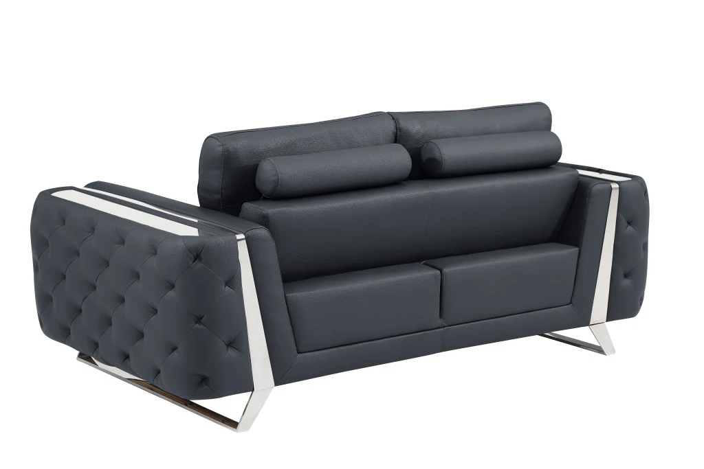 72" Dark Gray And Silver Genuine Leather Love Seat By Homeroots - Image 4