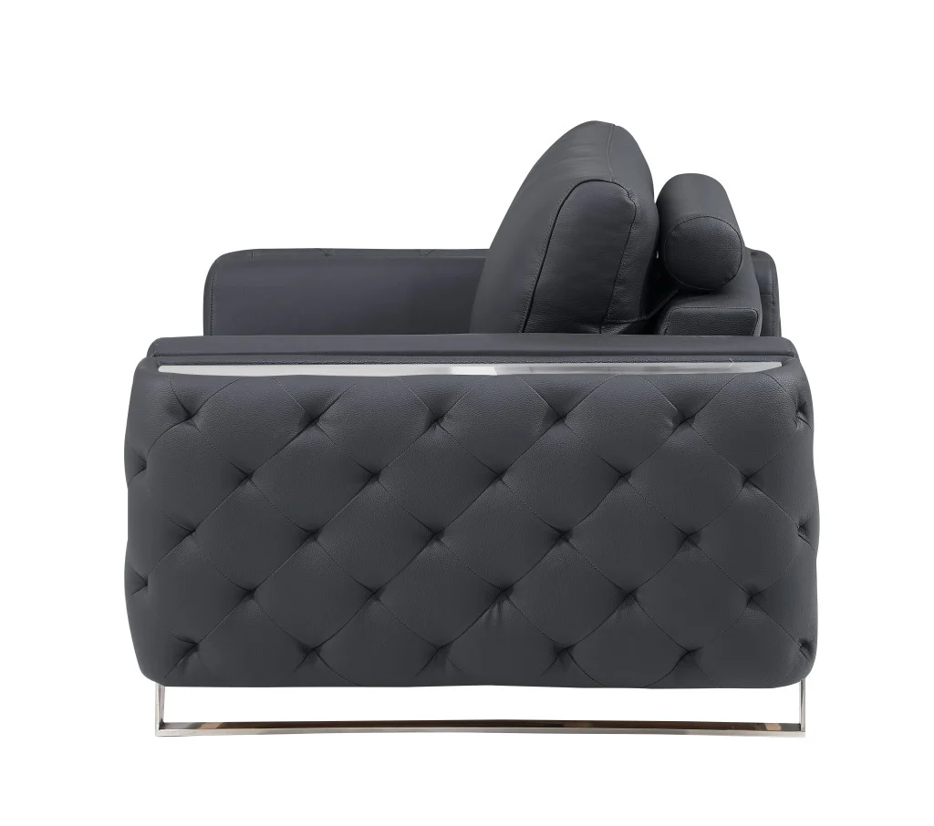 72" Dark Gray And Silver Genuine Leather Love Seat By Homeroots - Image 6
