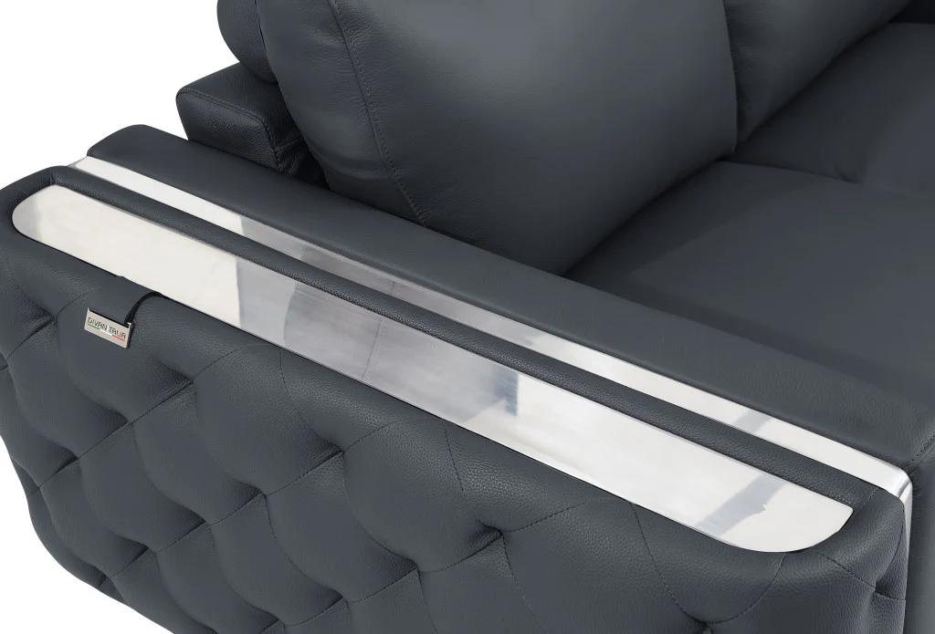 72" Dark Gray And Silver Genuine Leather Love Seat By Homeroots - Image 8