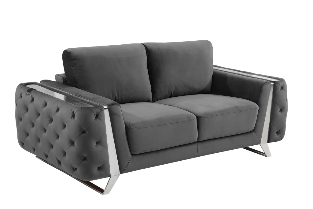 72" Dark Gray And Silver Velvet Love Seat By Homeroots - Image 3