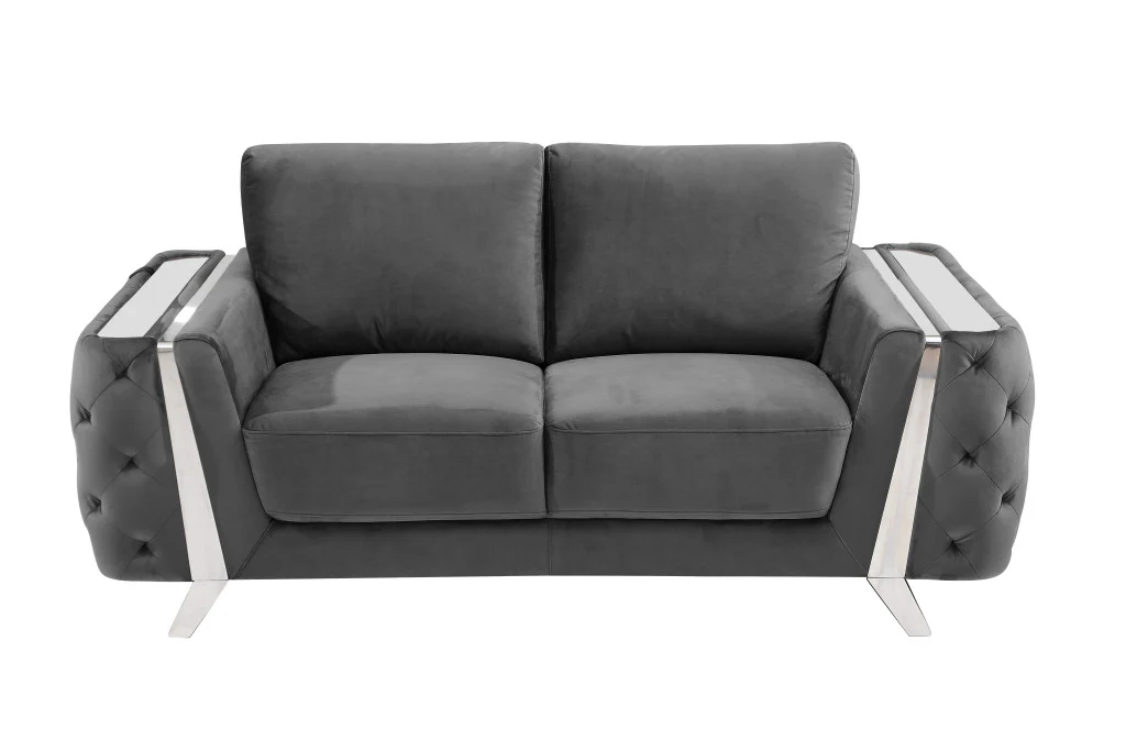 72" Dark Gray And Silver Velvet Love Seat By Homeroots - Image 4