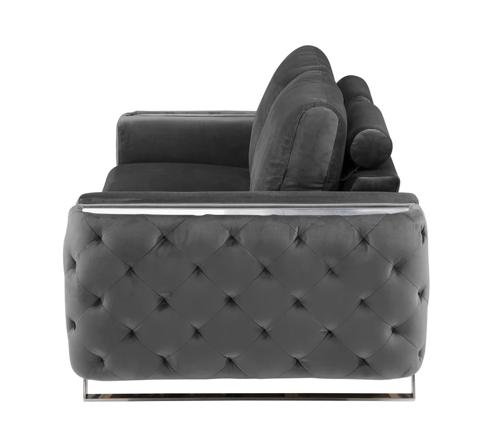 72" Dark Gray And Silver Velvet Love Seat By Homeroots - Image 5