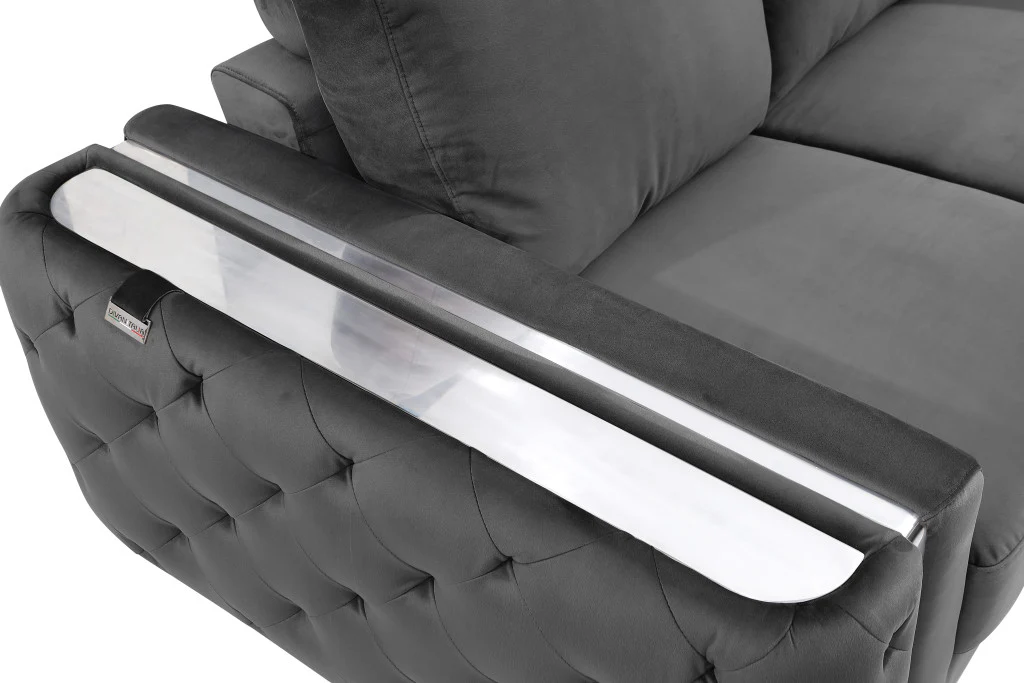 72" Dark Gray And Silver Velvet Love Seat By Homeroots - Image 6
