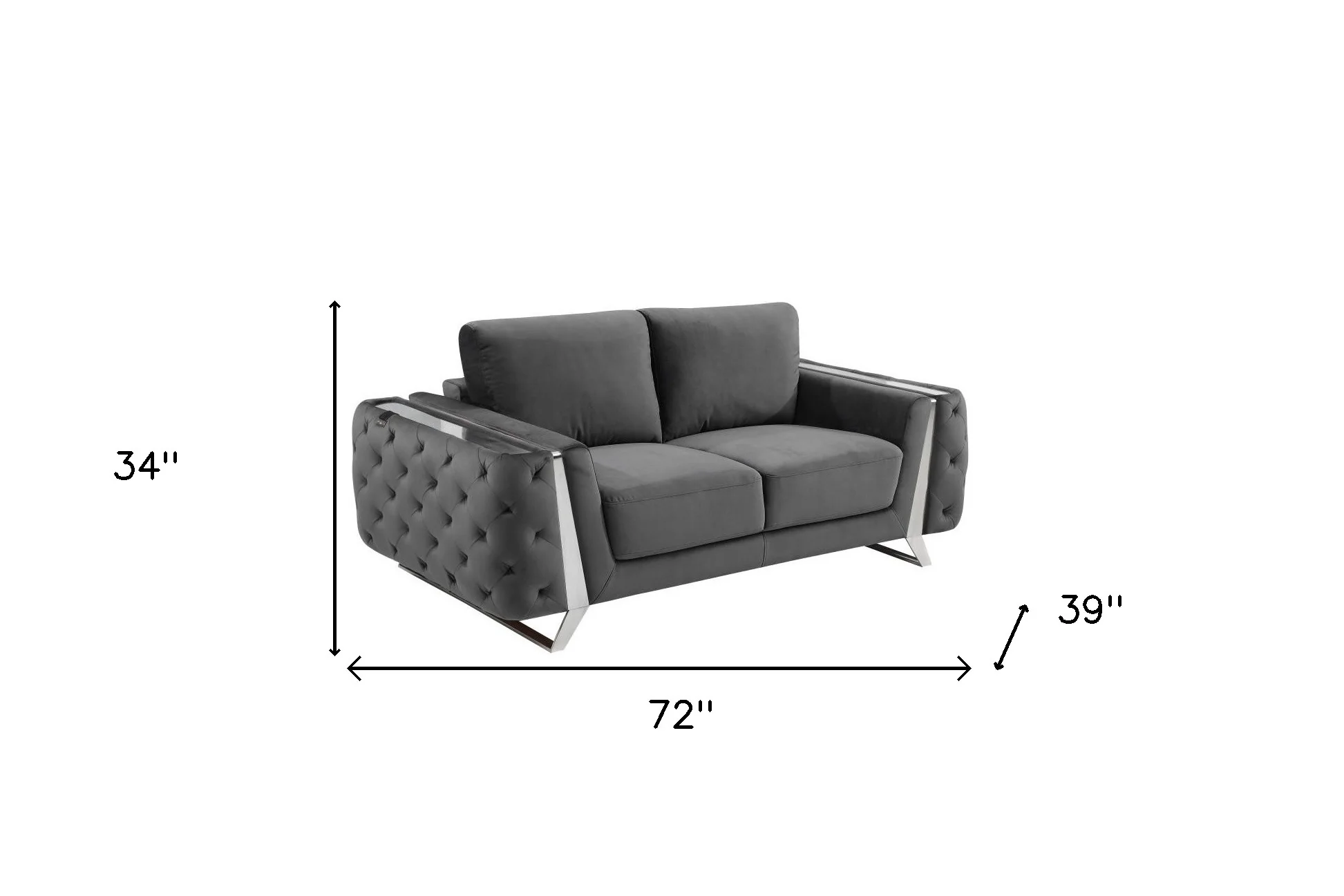 72" Dark Gray And Silver Velvet Love Seat By Homeroots - Image 9