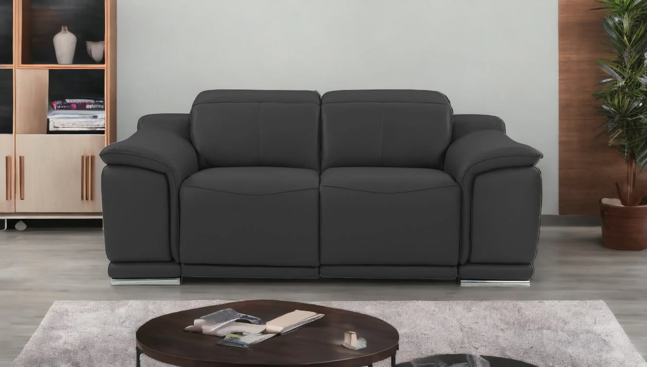 72" Gray And Silver Italian Leather Power Reclining Love Seat By Homeroots - Image 2