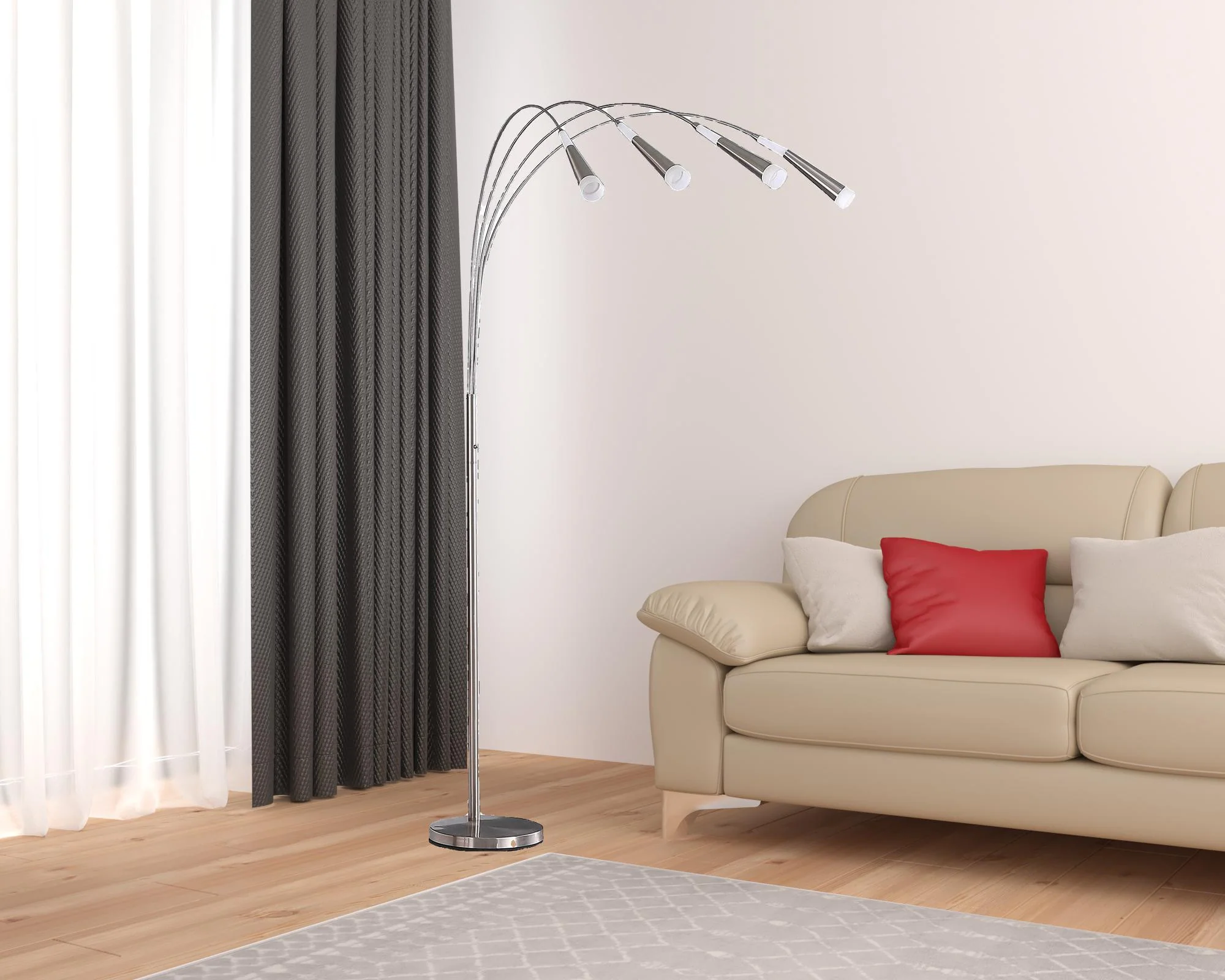 72" Nickel Four Lights LED Arc Floor Lamp By Homeroots - Image 7
