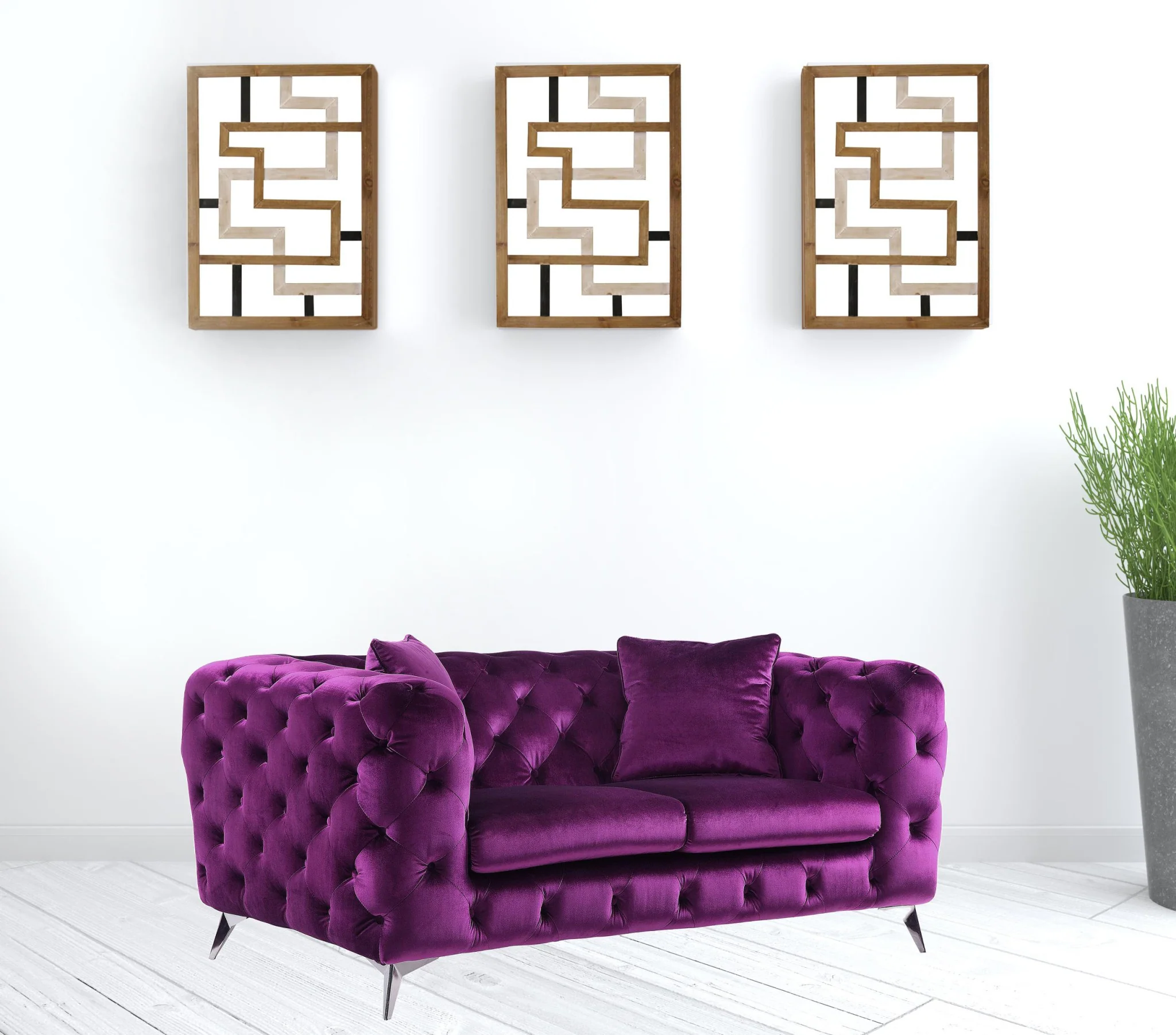 72" Purple And Silver Velvet Love Seat By Homeroots - Image 2