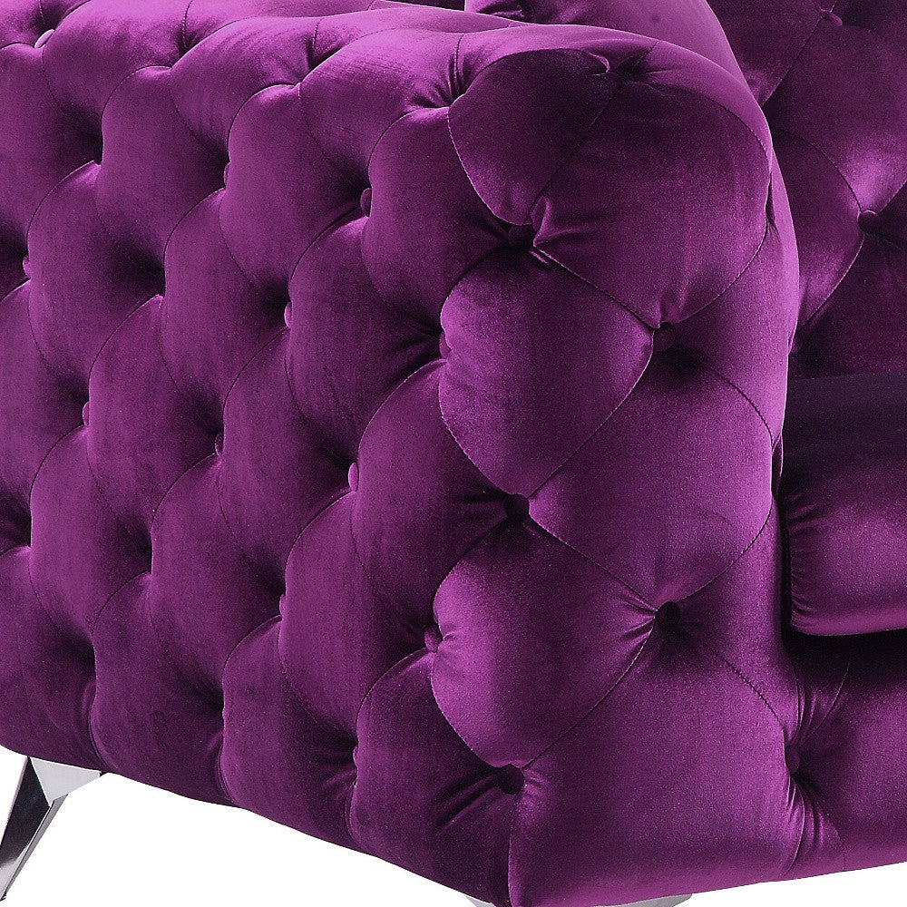 72" Purple And Silver Velvet Love Seat By Homeroots - Image 3