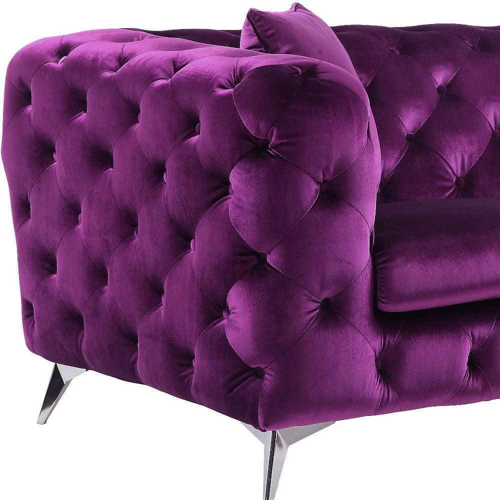 72" Purple And Silver Velvet Love Seat By Homeroots - Image 4