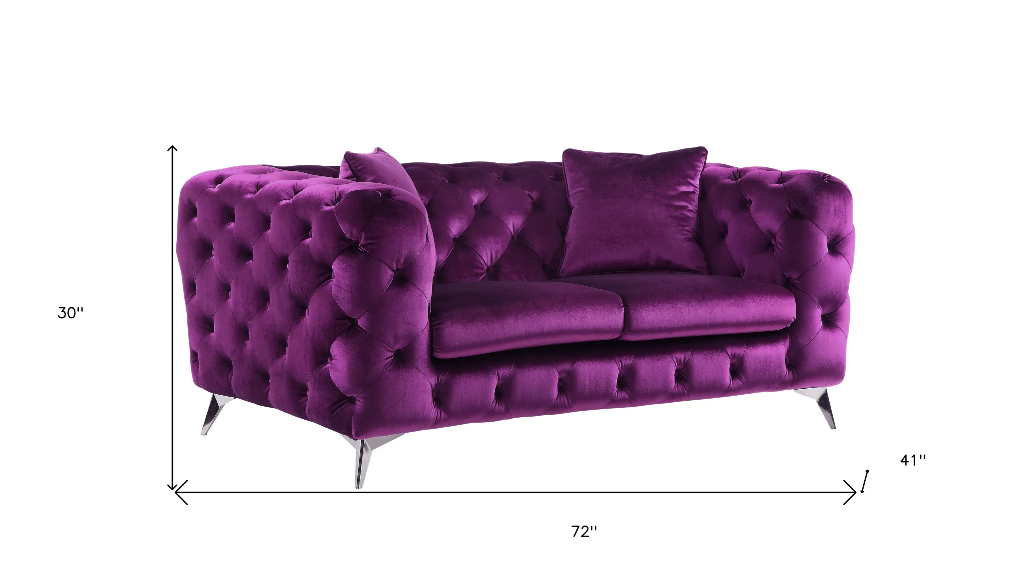 72" Purple And Silver Velvet Love Seat By Homeroots - Image 5