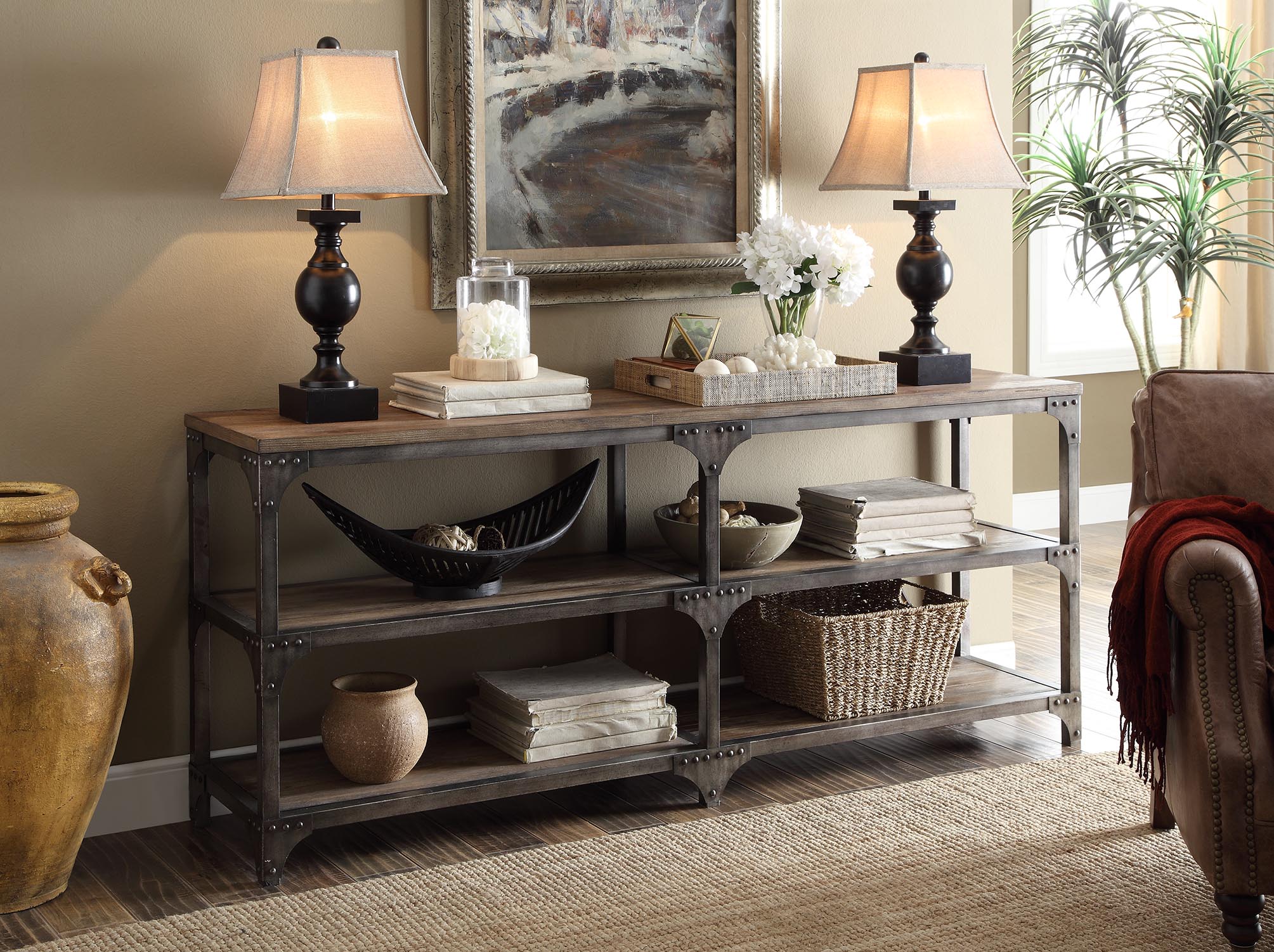 72' Rustic Weathered Oak Finish Console Storage Table By Homeroots - Image 5