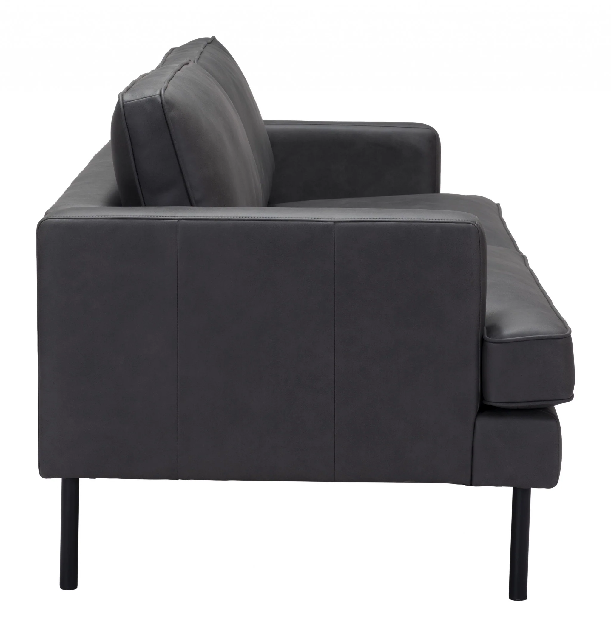 72" Soft Gray Faux Leather And Black Metal Sofa By Homeroots - Image 3