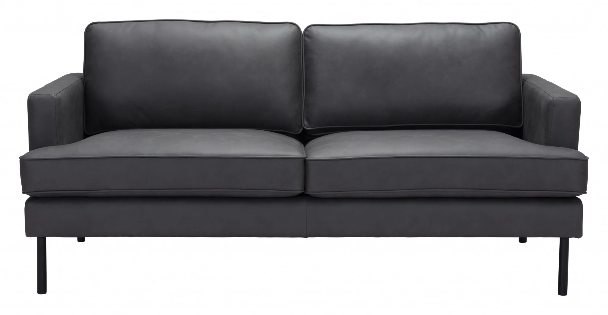 72" Soft Gray Faux Leather And Black Metal Sofa By Homeroots - Image 4