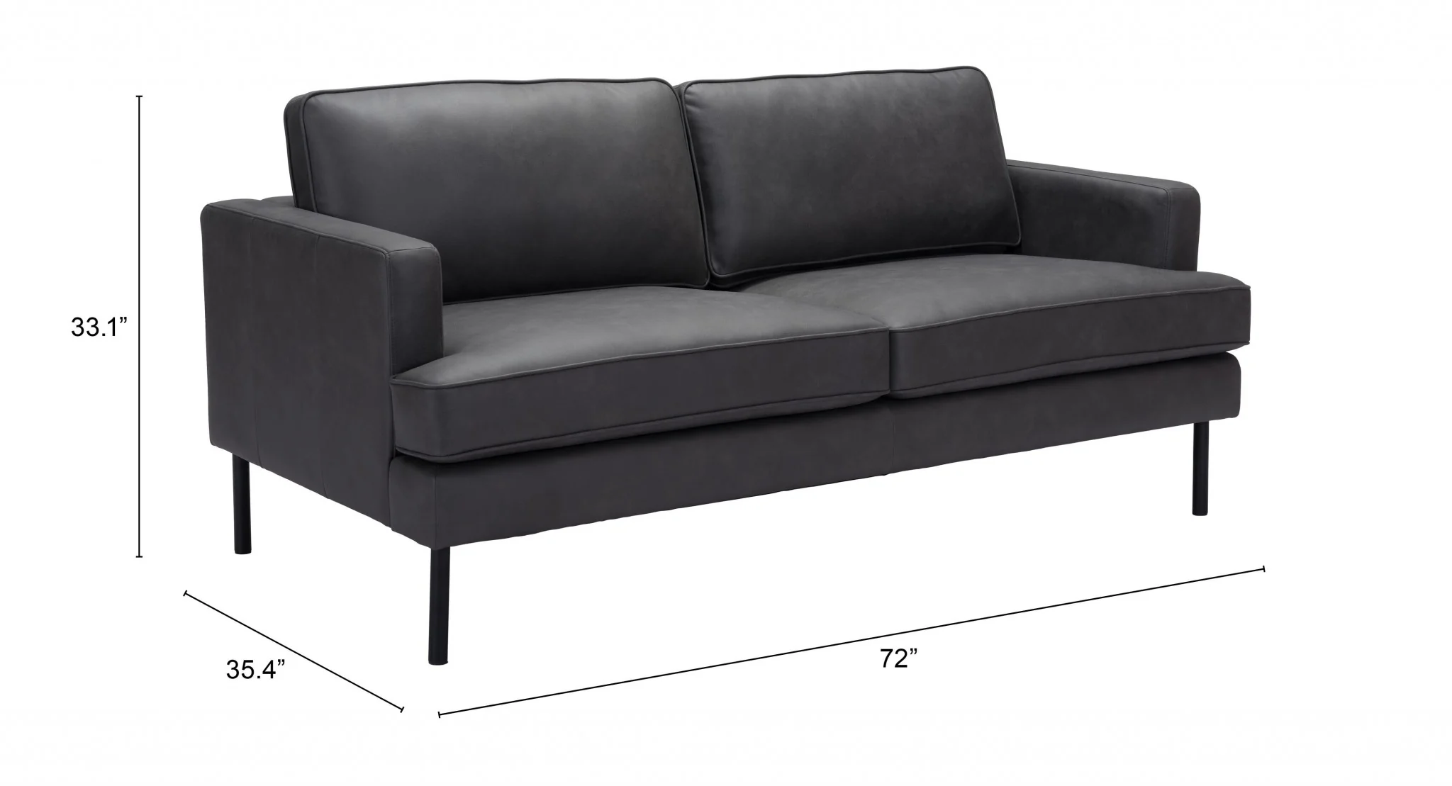 72" Soft Gray Faux Leather And Black Metal Sofa By Homeroots - Image 7