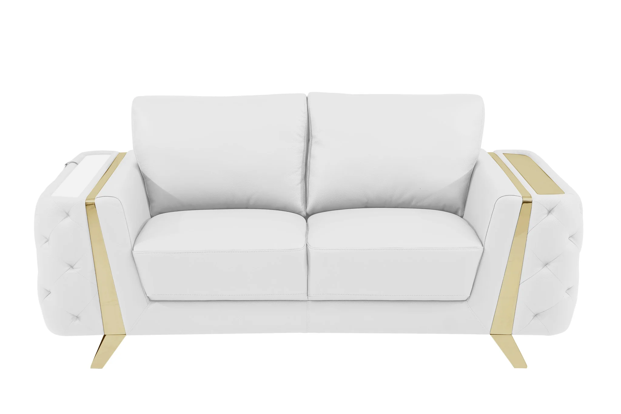 72" White And Gold Genuine Leather Love Seat By Homeroots - Image 3