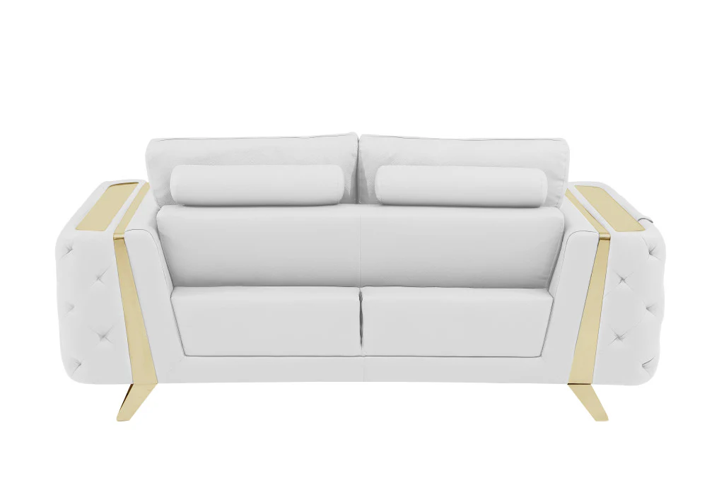 72" White And Gold Genuine Leather Love Seat By Homeroots - Image 4