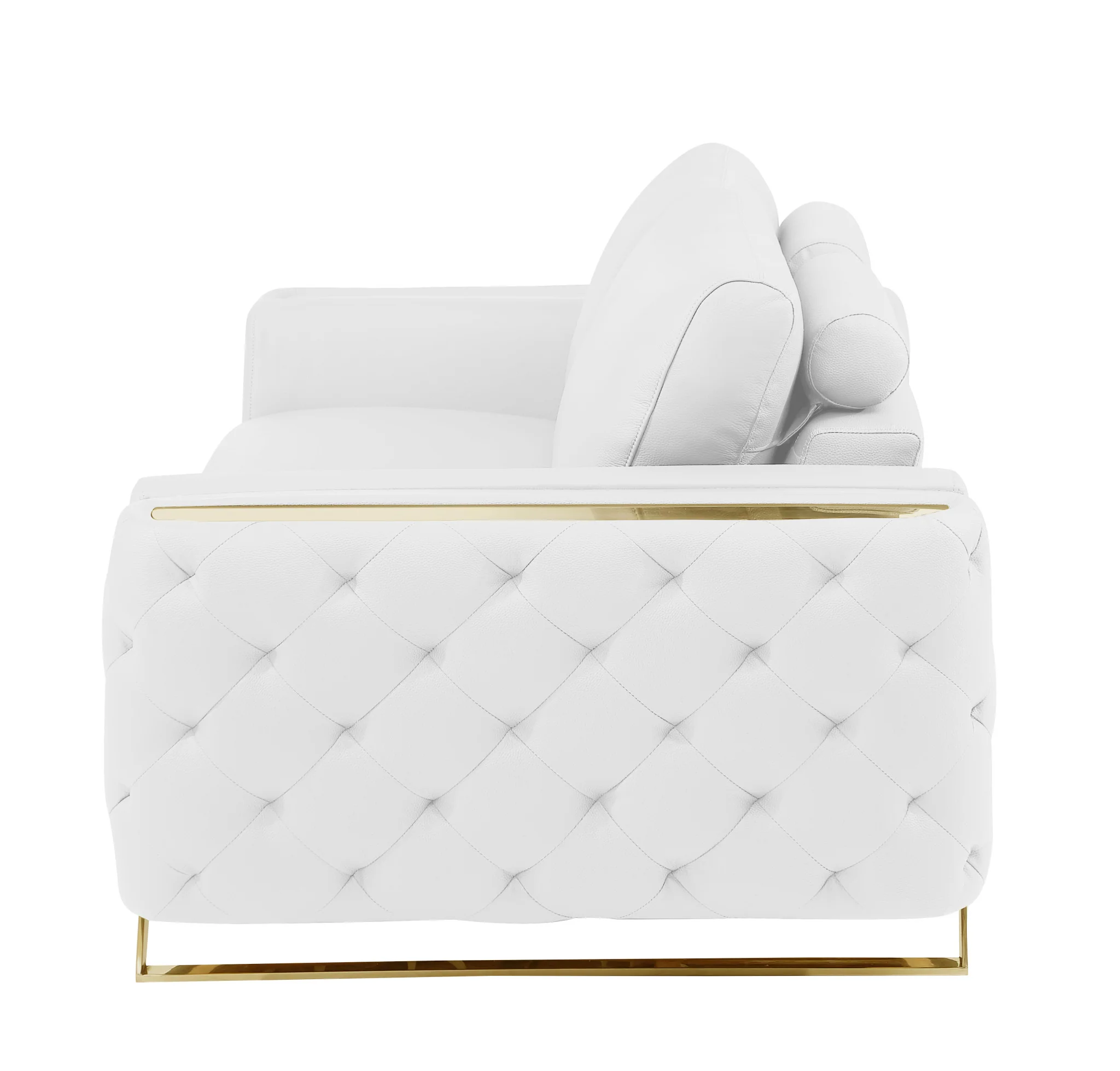 72" White And Gold Genuine Leather Love Seat By Homeroots - Image 5