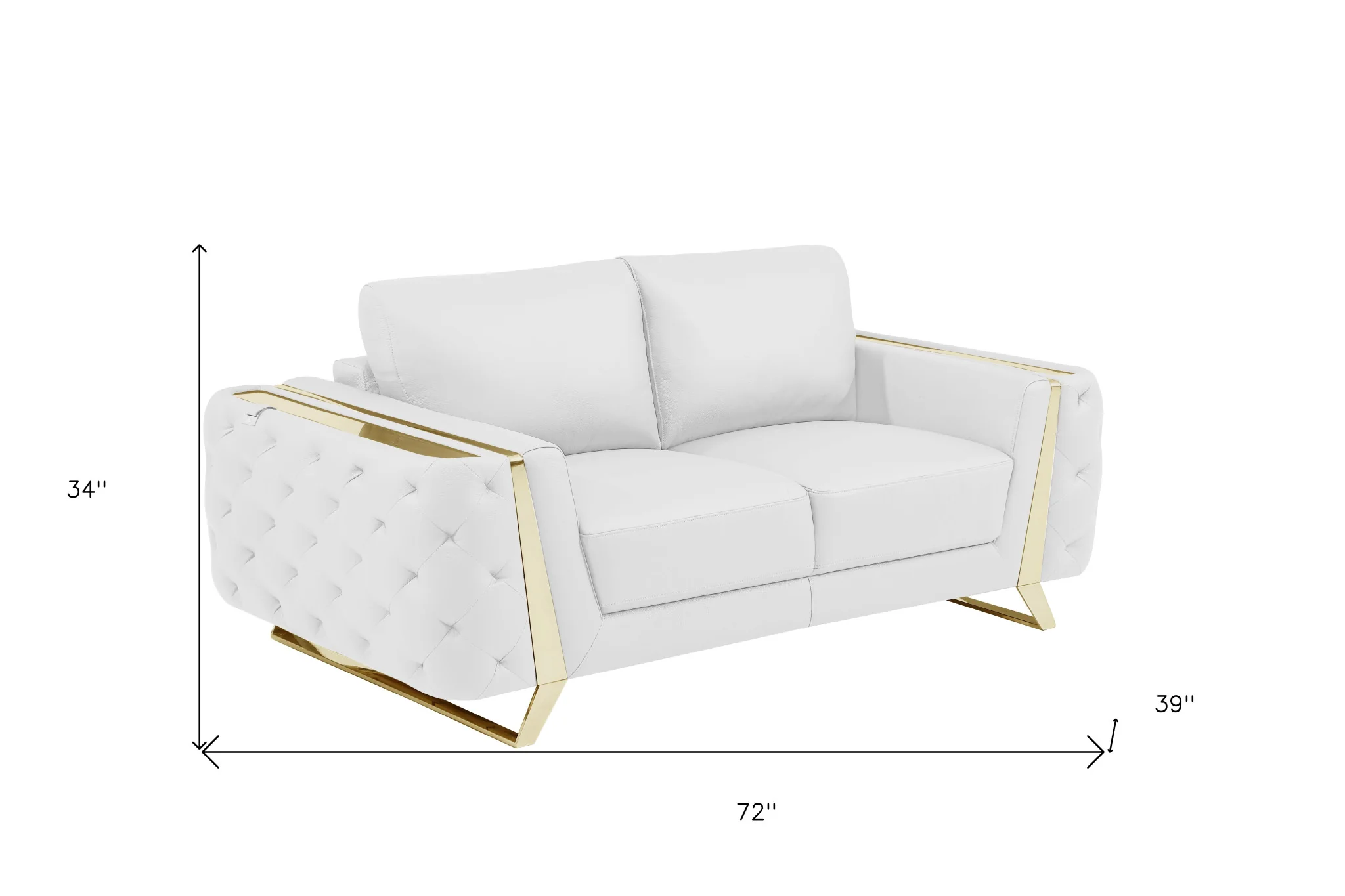 72" White And Gold Genuine Leather Love Seat By Homeroots - Image 9