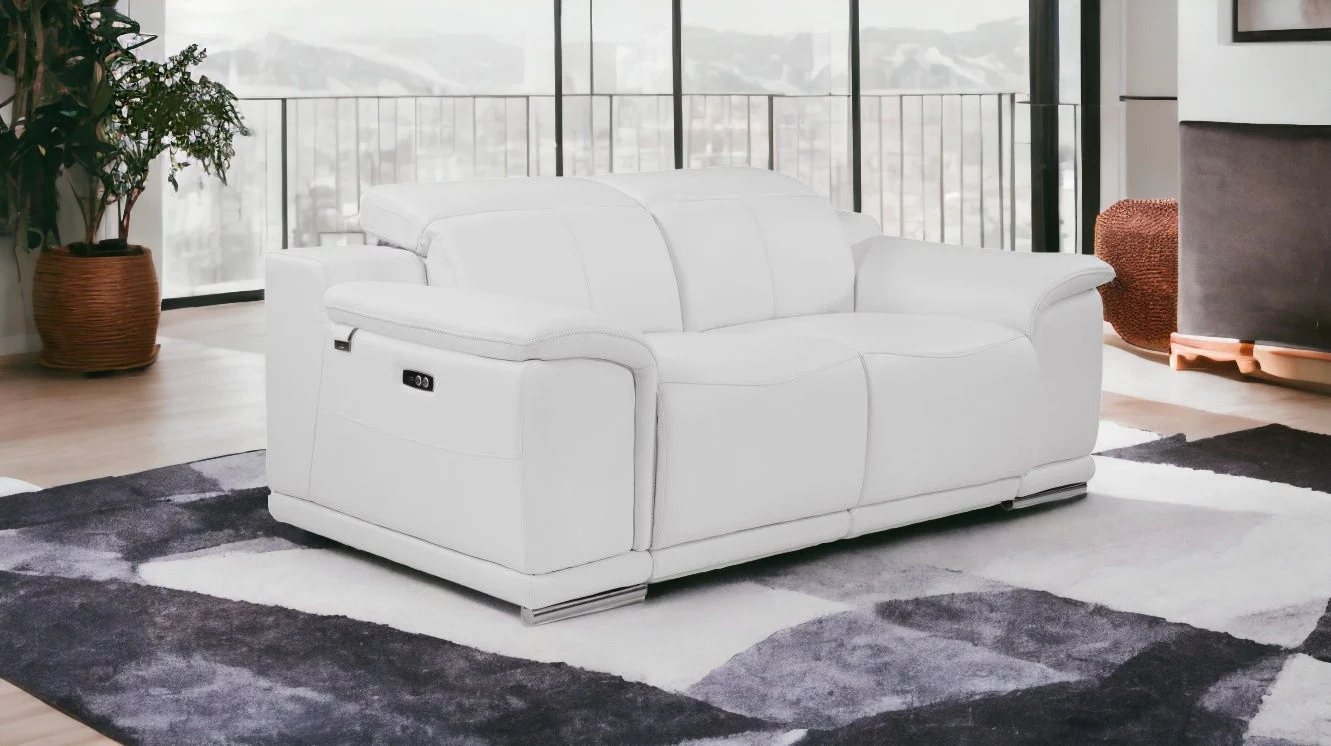 72" White And Silver Italian Leather Power Reclining Love Seat By Homeroots - Image 2