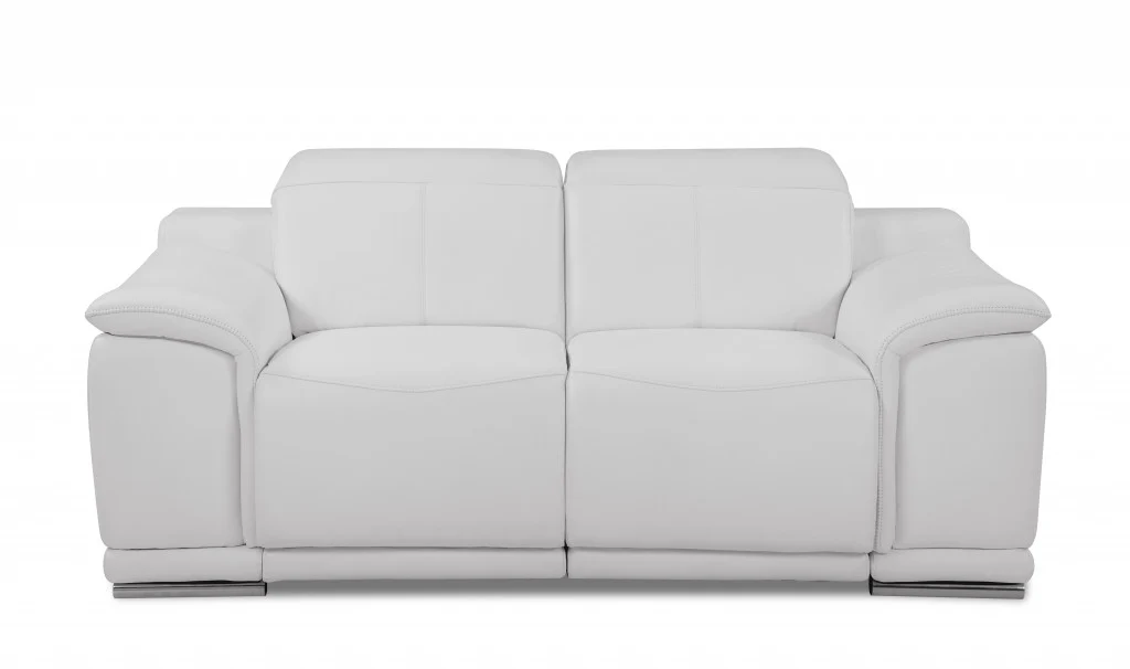 72" White And Silver Italian Leather Power Reclining Love Seat By Homeroots - Image 3