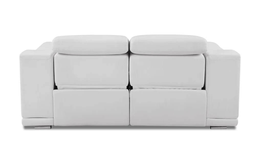 72" White And Silver Italian Leather Power Reclining Love Seat By Homeroots - Image 5