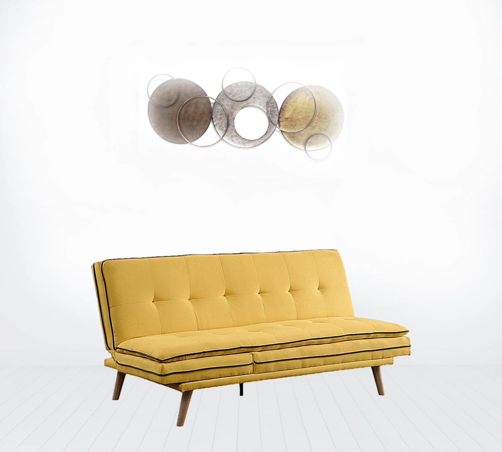 72" Yellow Linen And Brown Sofa By Homeroots - Image 2