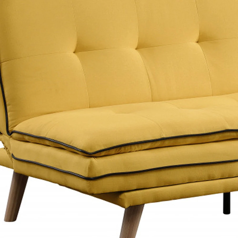 72" Yellow Linen And Brown Sofa By Homeroots - Image 3