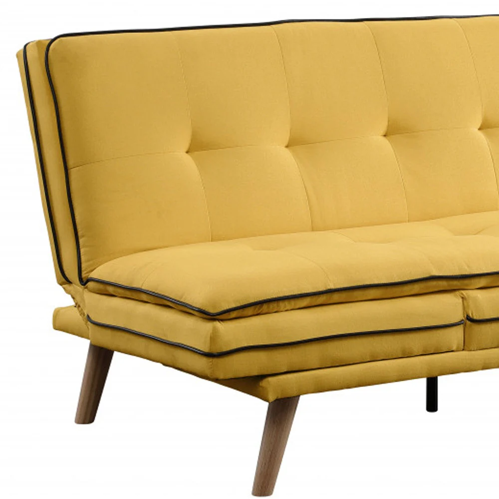 72" Yellow Linen And Brown Sofa By Homeroots - Image 4