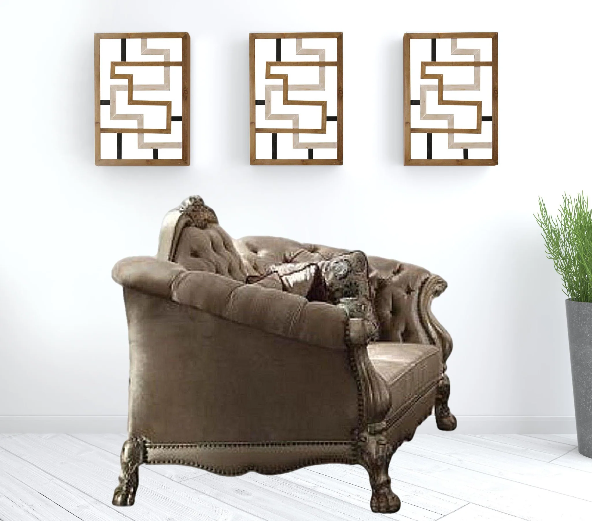 73" Bone Velvet Velvet Love Seat And Toss Pillows By Homeroots - Image 2