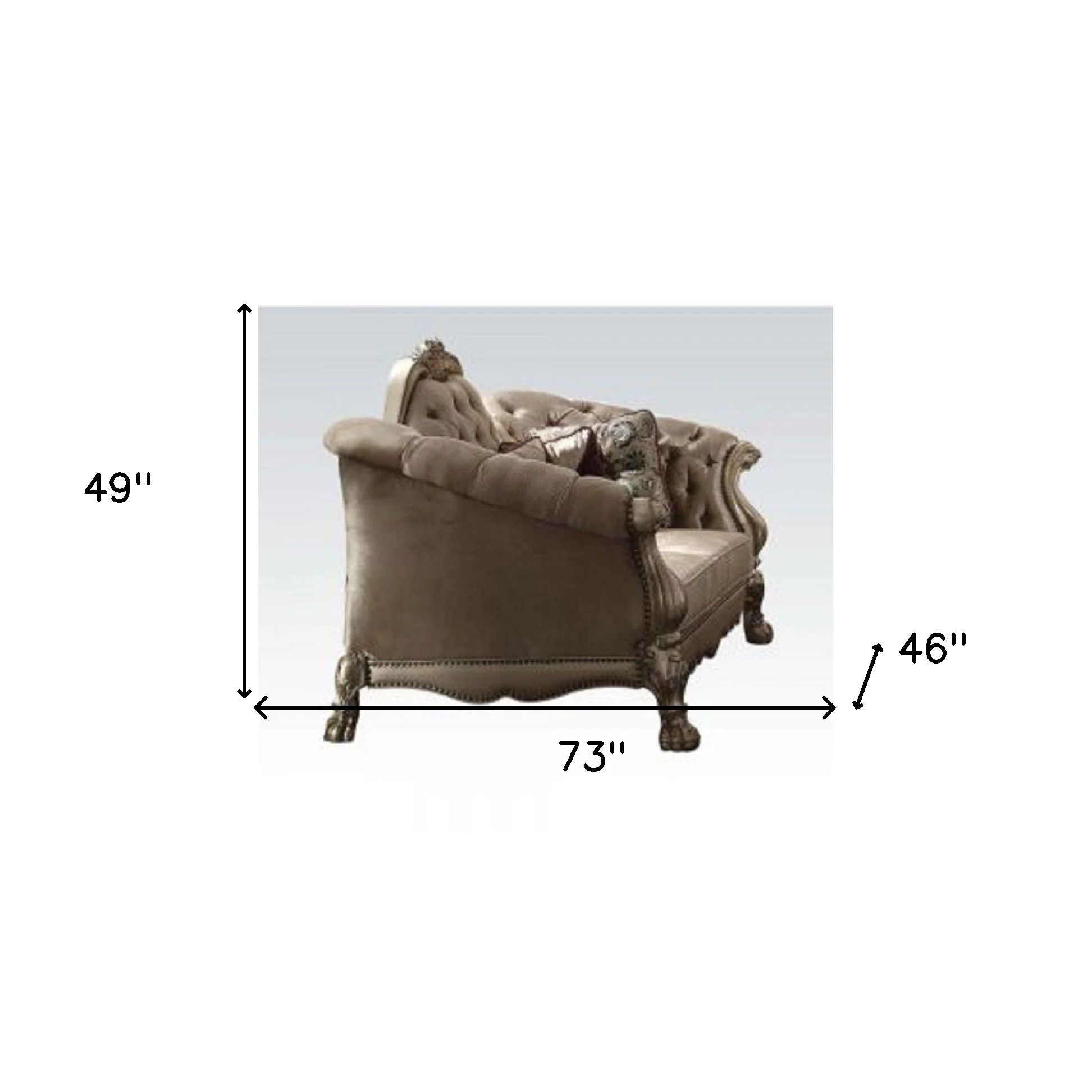 73" Bone Velvet Velvet Love Seat And Toss Pillows By Homeroots - Image 5