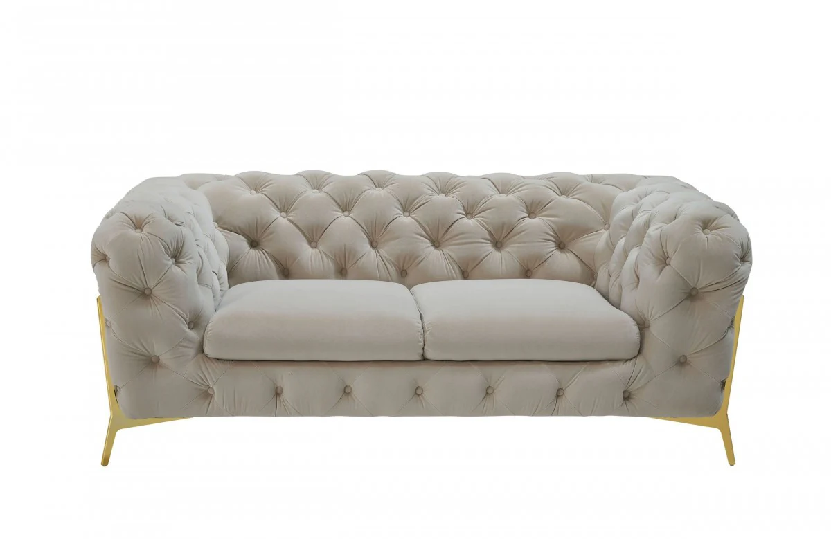 74" Beige Tufted Velvet And Gold Chesterfield Love Seat By Homeroots - Image 2
