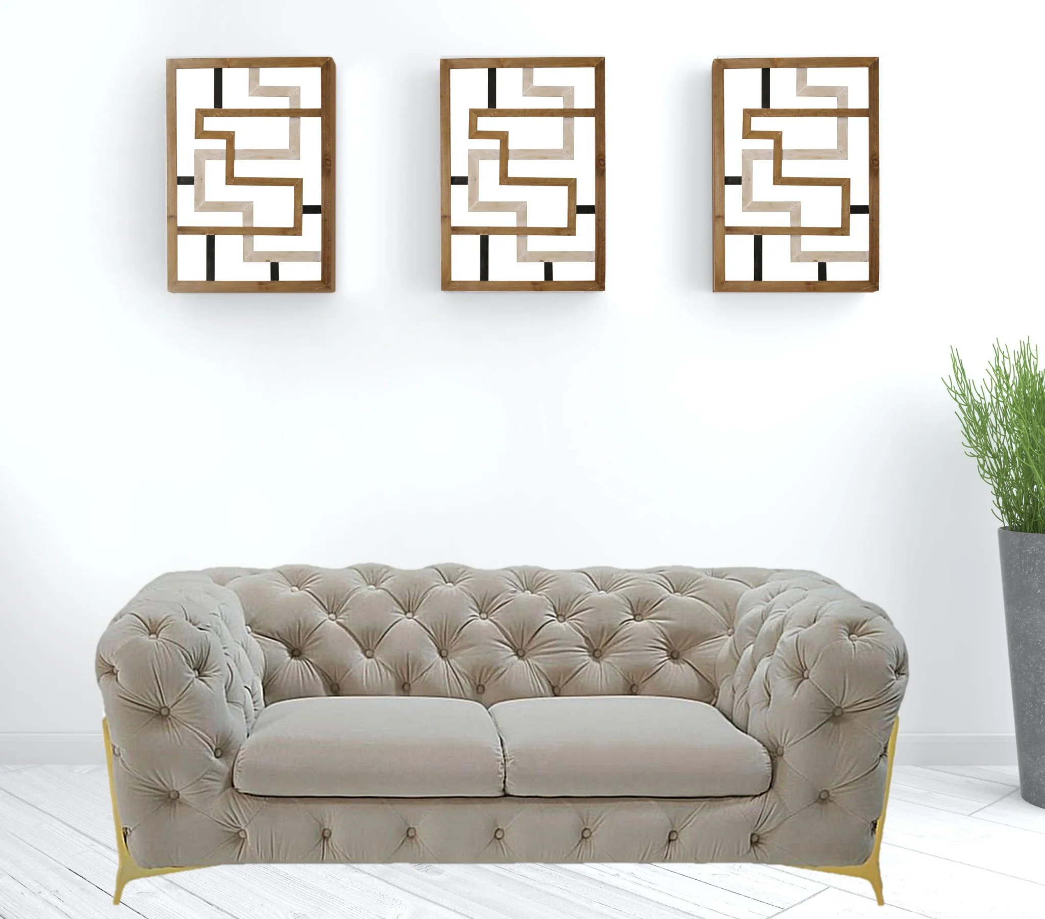 74" Beige Tufted Velvet And Gold Chesterfield Love Seat By Homeroots - Image 3