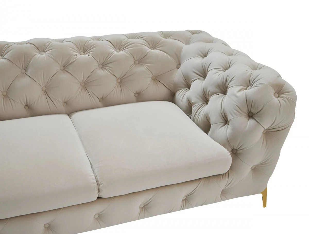 74" Beige Tufted Velvet And Gold Chesterfield Love Seat By Homeroots - Image 4