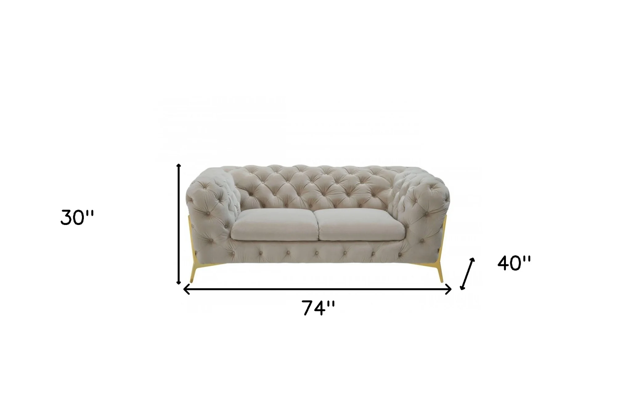 74" Beige Tufted Velvet And Gold Chesterfield Love Seat By Homeroots - Image 5