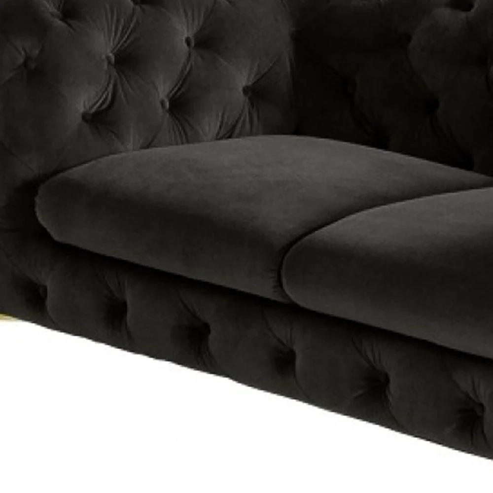 74" Dark Grey Gold Velour Chesterfield Love Seat By Homeroots - Image 2