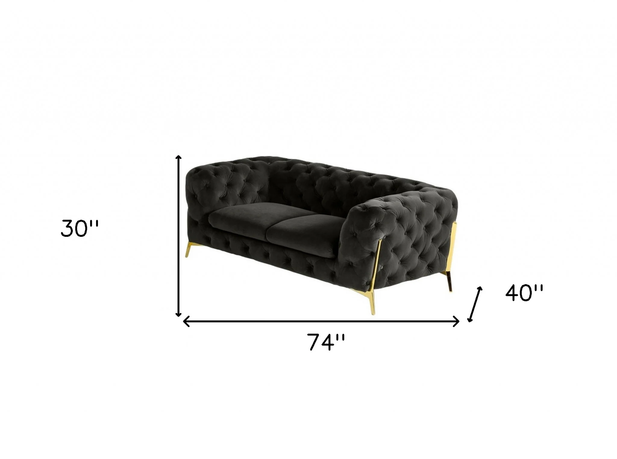74" Dark Grey Gold Velour Chesterfield Love Seat By Homeroots - Image 3