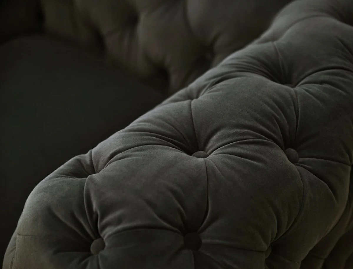74" Dark Grey Gold Velour Chesterfield Love Seat By Homeroots - Image 4