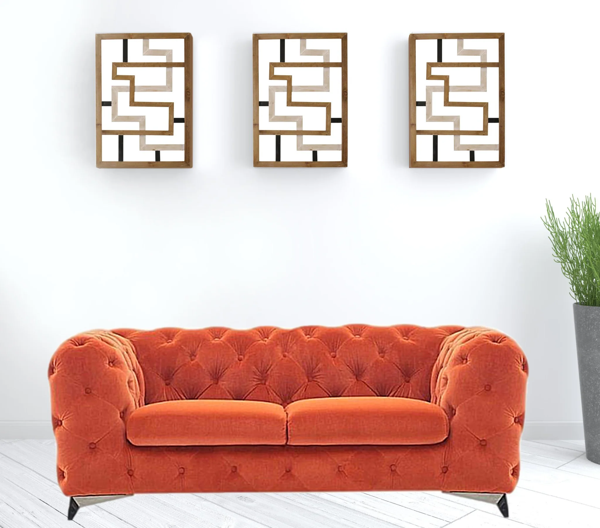 74" Orange Tufted Velvet And Black Chesterfield Love Seat By Homeroots - Image 2
