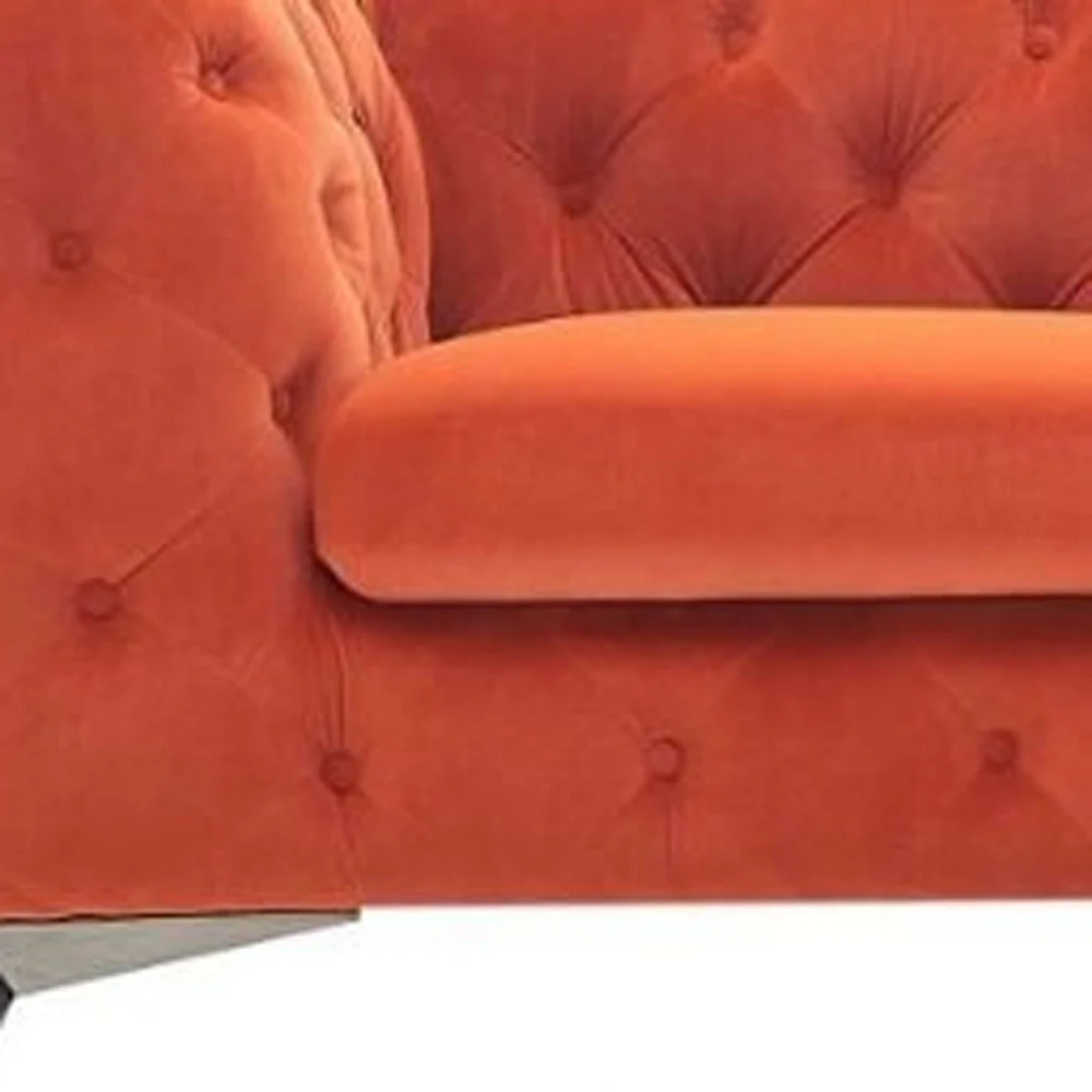 74" Orange Tufted Velvet And Black Chesterfield Love Seat By Homeroots - Image 3