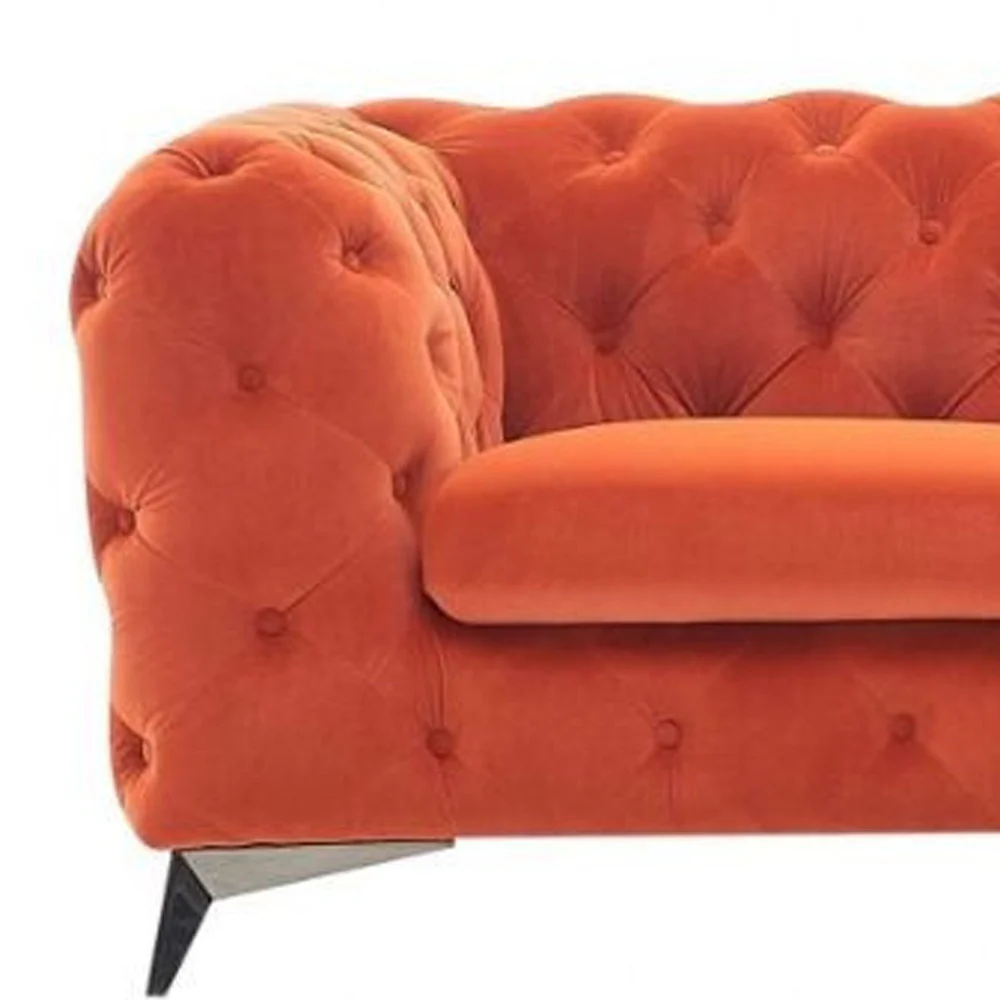74" Orange Tufted Velvet And Black Chesterfield Love Seat By Homeroots - Image 4