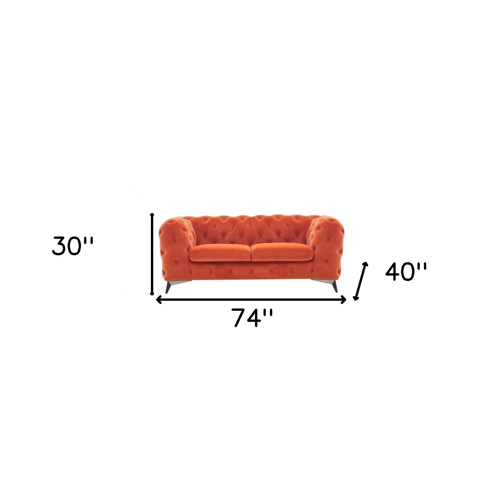 74" Orange Tufted Velvet And Black Chesterfield Love Seat By Homeroots - Image 5