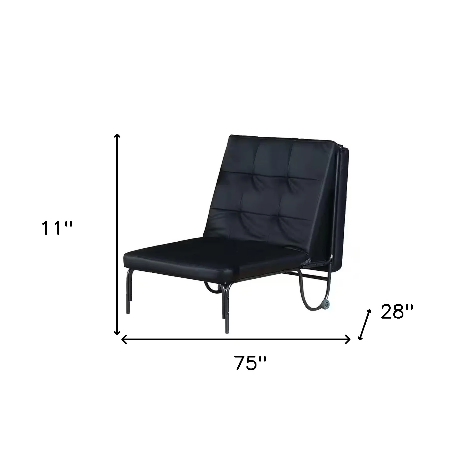 75" Black Faux Leather Tufted Convertible Chair By Homeroots - Image 5