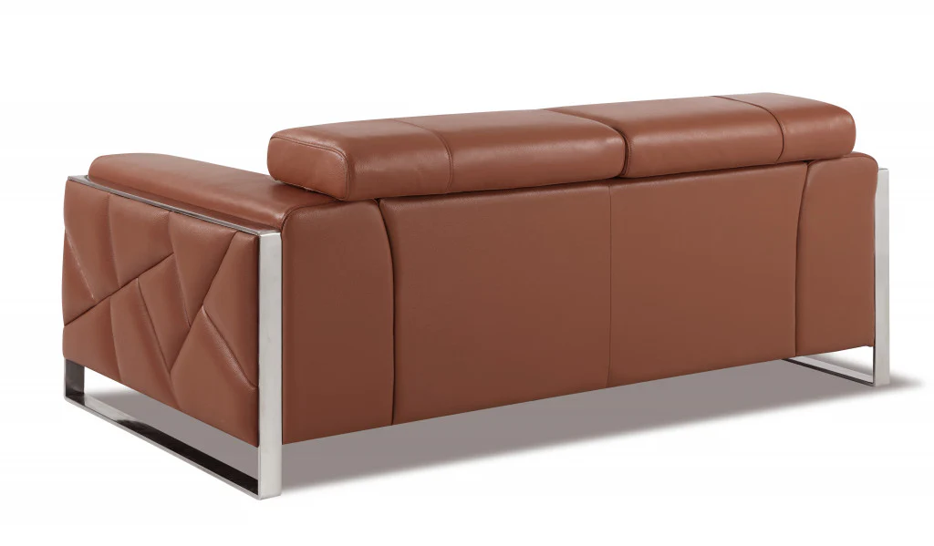 75" Black Italian Leather and Chrome Solid Color Love Seat By Homeroots - Image 10